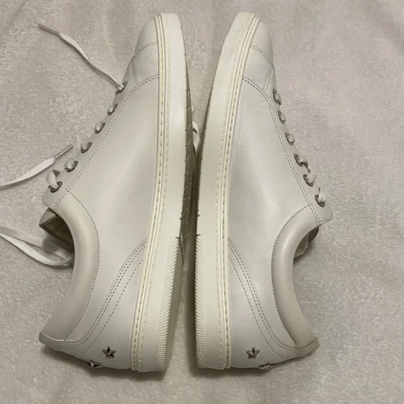 Jimmy Choo Off-White Leather Low-Top Sneakers with Silver Accents - Picture 6 of 11